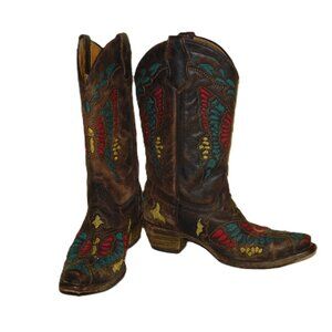 Corral Teens Distresses Butterfly Rainbow Cowboy Boots Made In Mexico Size 4